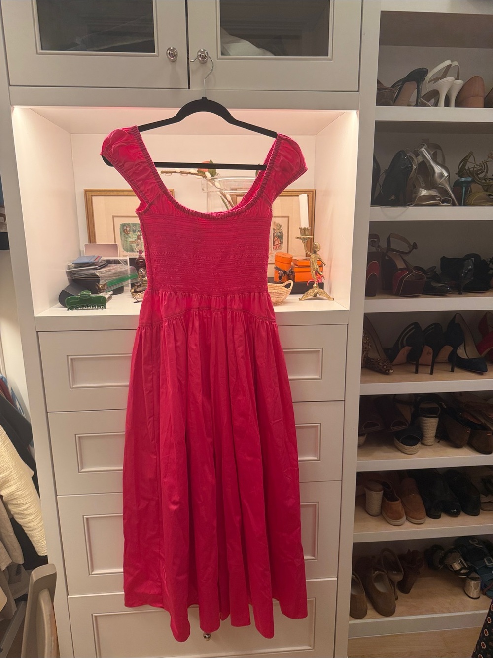 La Ligne Fuchsia Puff-Sleeve Midi Dress